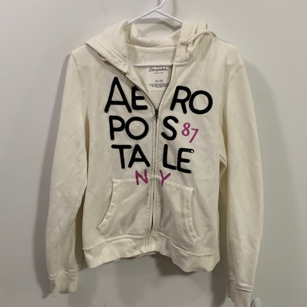 Aeropostale Zip up Hoodie Youth XL see measurements good condition off white
